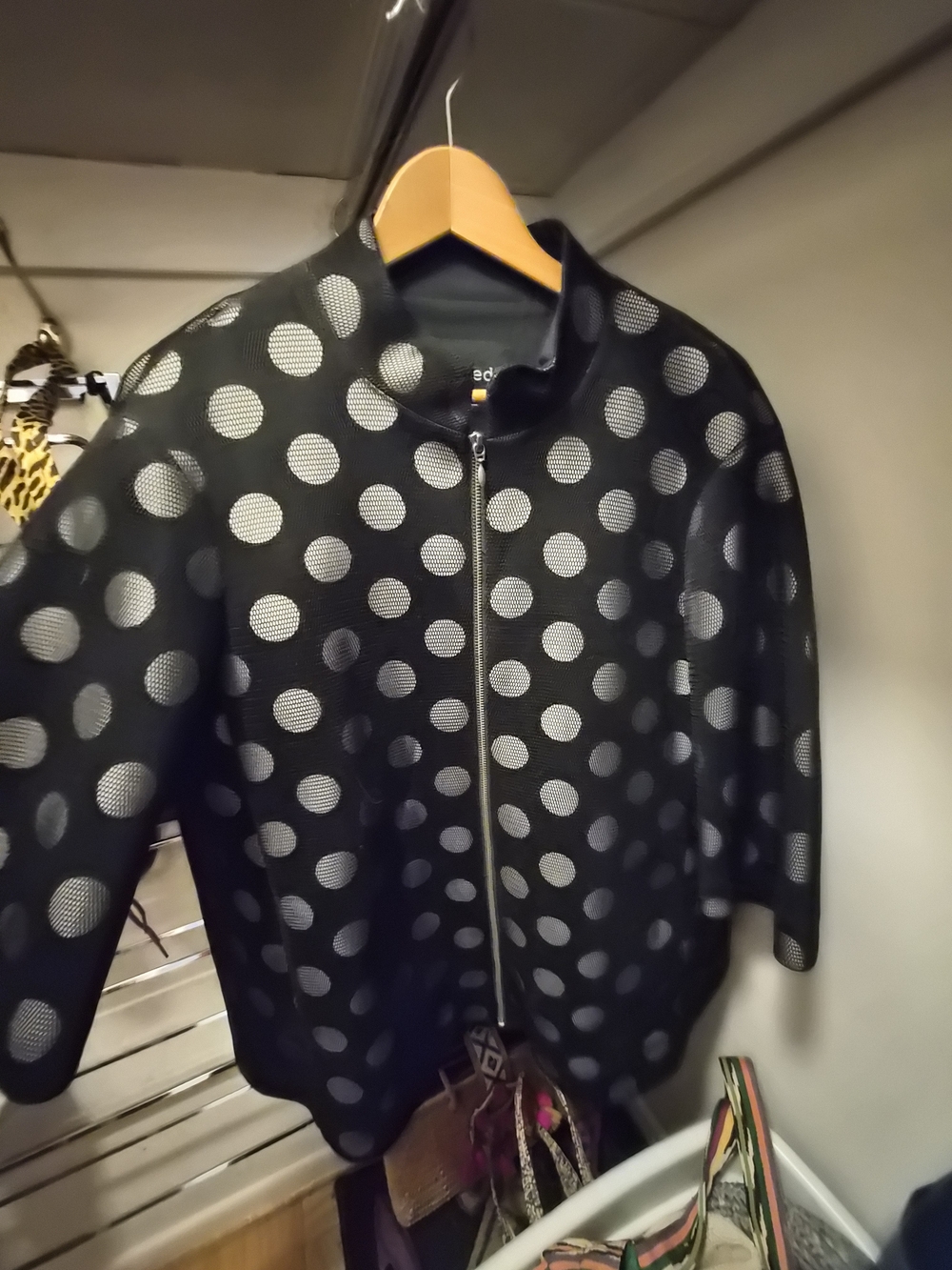 Limited by Ronen Chen Black Mesh Polka Dot Zip Jacket | Size 1 (US 6)